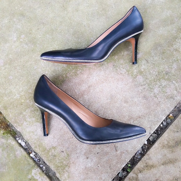 Rachel Zoe Black Leather Mesh Chain Court Pump 9 - Picture 2 of 7